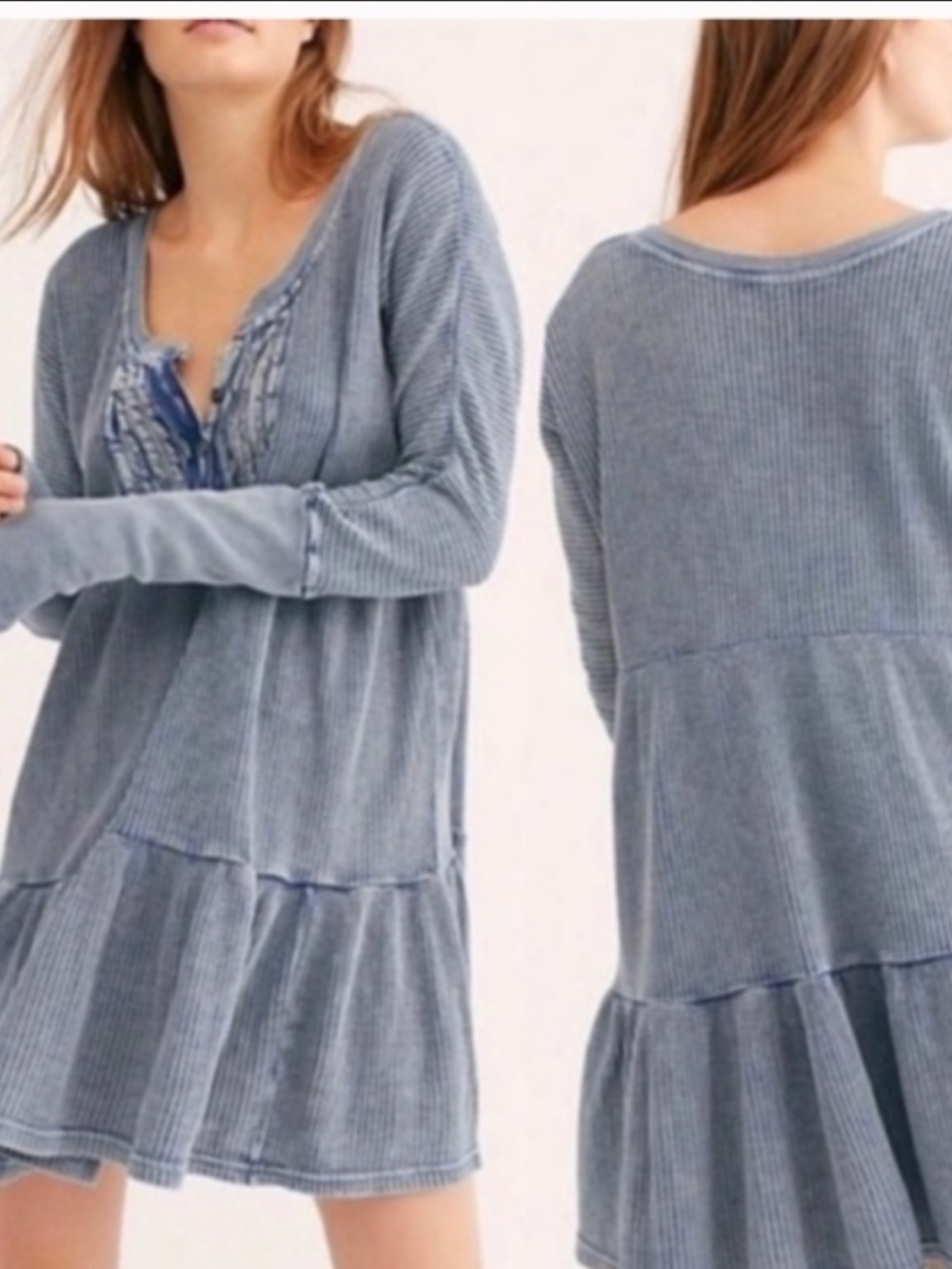 Free People cotton Washed Blue Tiered Knit Mini Dress